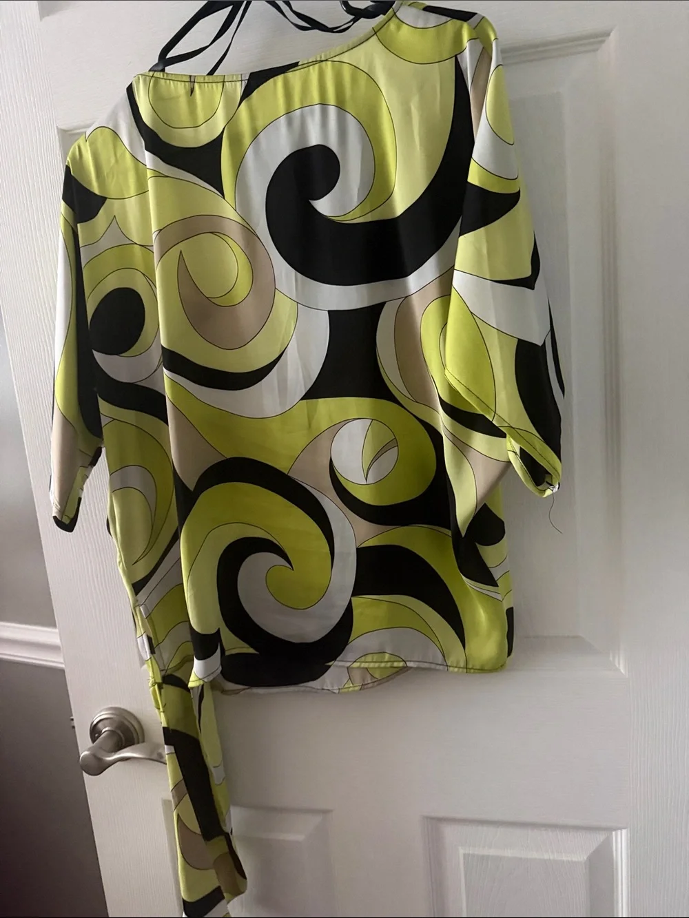 Michael Kors Lime, Black and Cream Swirl Short Sleeve Blouse